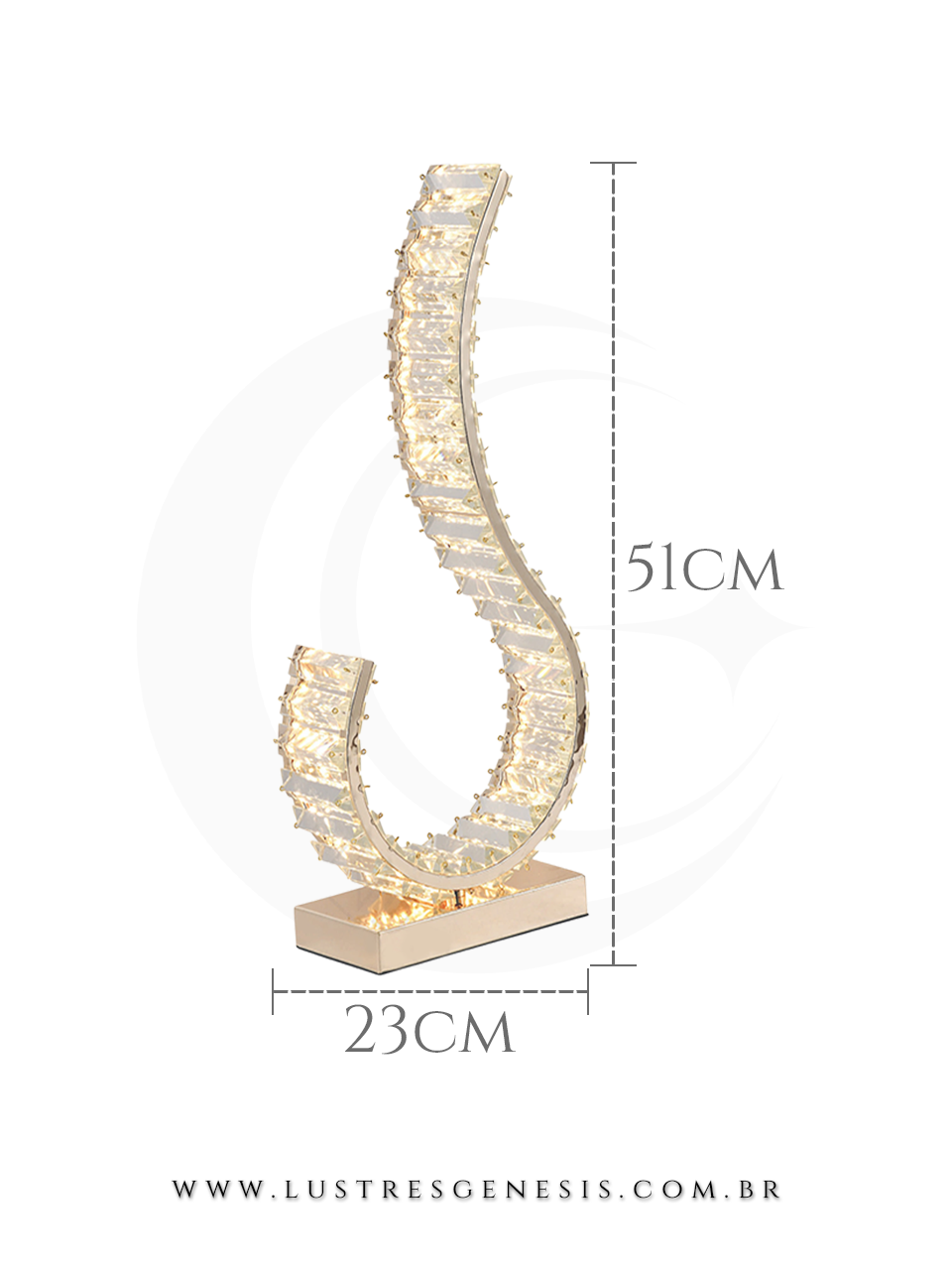 Abajur Moderno de Cristal Metal Dourado LED Bivolt Quarto, Sala, Cabeceira, Quarto de casal, Hall